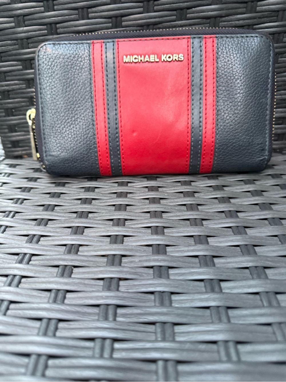 Michael Kors Black and Red Striped Leather Wallet